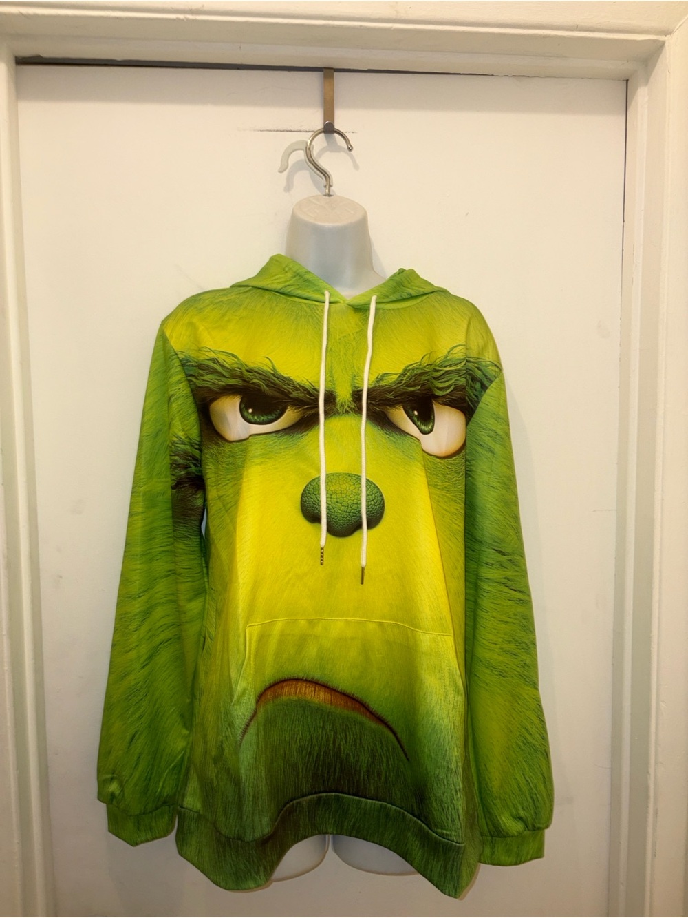 Green Grinch Face Pullover Hoodie - size L new